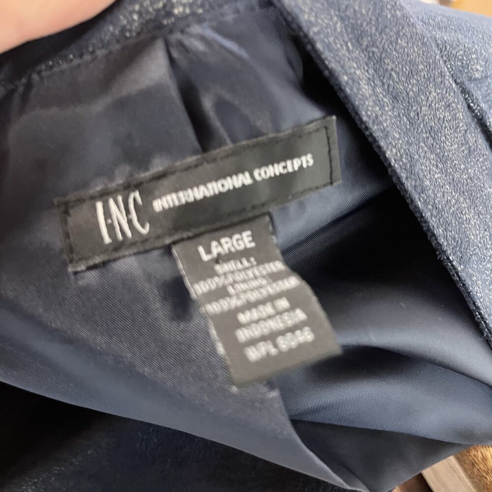 INC International Concepts Faux Leather Waterfall Blazer Women's Large Blue Navy - Picture 9 of 9